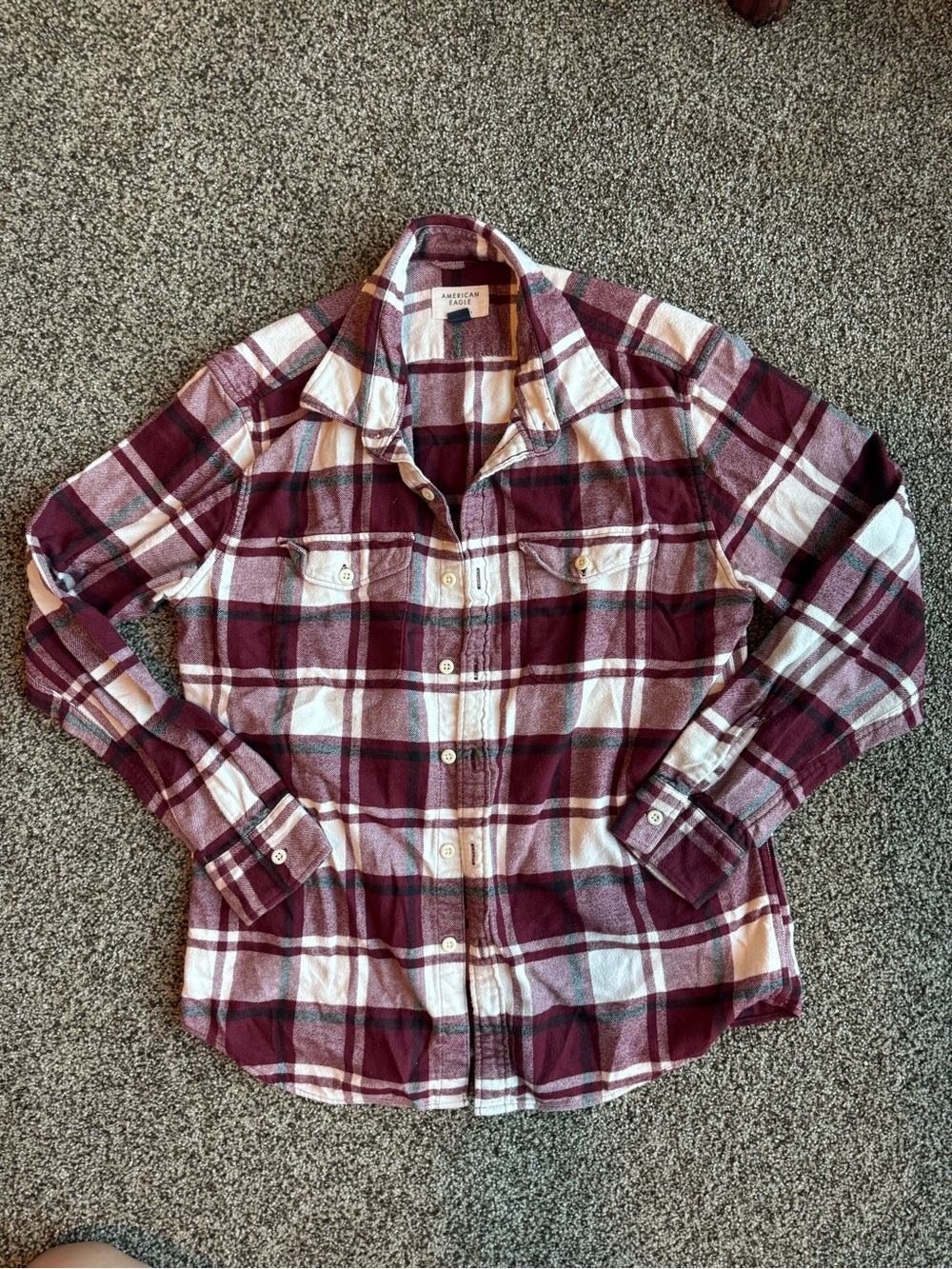 American Eagle Maroon & White Plaid Flannel Shirt